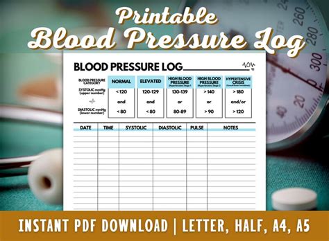 Blood Pressure Log Printable High Blood Pressure Tracker Etsy