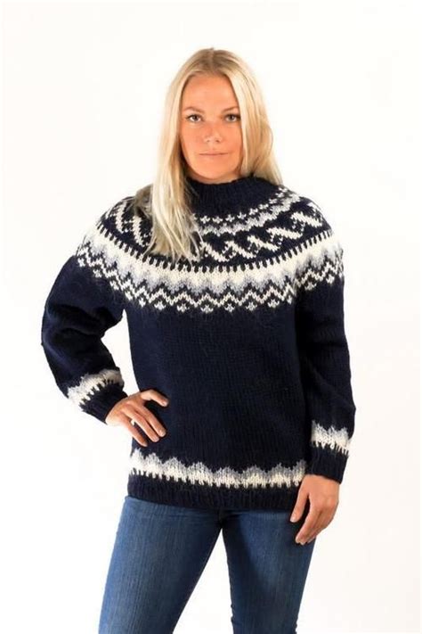 Icelandic Traditional Wool Pullover Blue Wool Sweaters Nordic