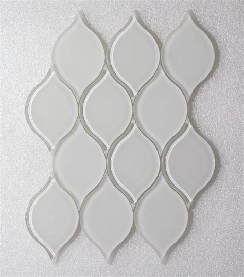 Tear Drop Clear And Frosted White Water Jet Glass Mosaic Tile Wj 932