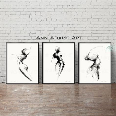 Set Of Abstract Art Nude Charcoal Drawing Minimalist Sketch Etsy