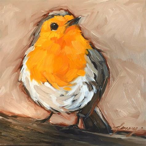 Red Breasted Robin Bird Painting 5x5 Impressionistic Oil Painting