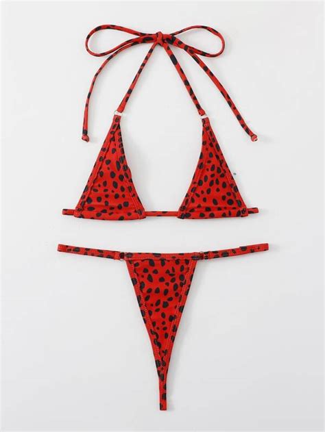 Shein Swim Vcay Dalmatian Bikini Set Halter Micro Triangle Bra And G