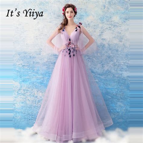 Its Yiiya Evening Dress 2018 Light Purple V Neck Flower Formal Dress