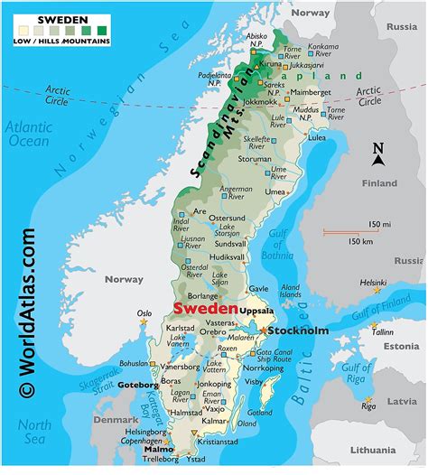 Large Detailed Political Map Of Sweden With Relief Ro