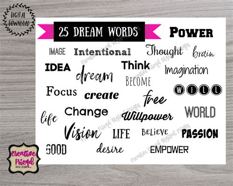 Vision Board Dream Words Printables 2020 Vision Powerful Etsy Dream