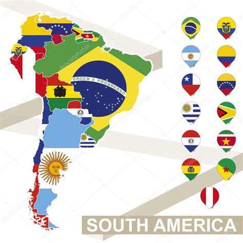 Latin America Map With Flags Vector Map Of South America With Flags
