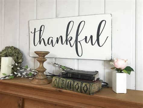 Thankful sign rustic wood sign fall wall decor gallery | Etsy