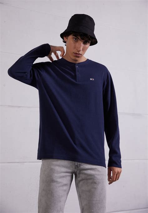 Tommy Jeans Waffle Henley Snit Langarmshirt Twilight Navy