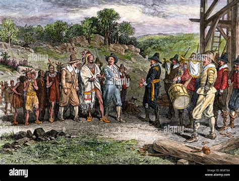 Wampanoag Leader Massasoit Visiting Colonists At Plymouth 1620s Hand