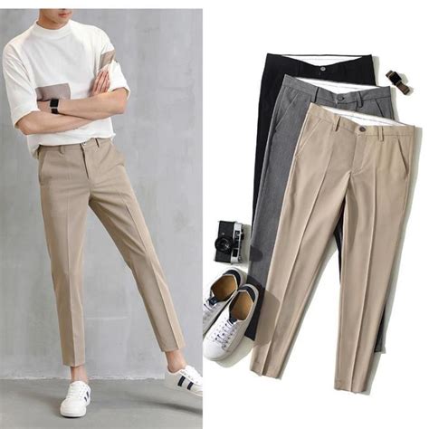 7 Colors Mens Formal Pants Exclusive Straight Korean Plain Slim Fit