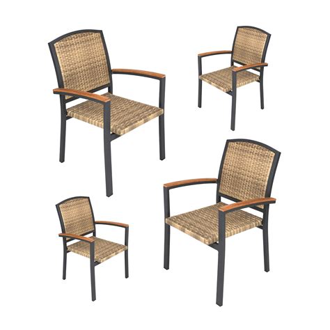 If you like the classic adirondack chairs, this bright wooden construction is something for you. KARMAS PRODUCT Stackable Outdoor Patio Dining Chairs Set of 4 Aluminum Frame Outside Wicker ...