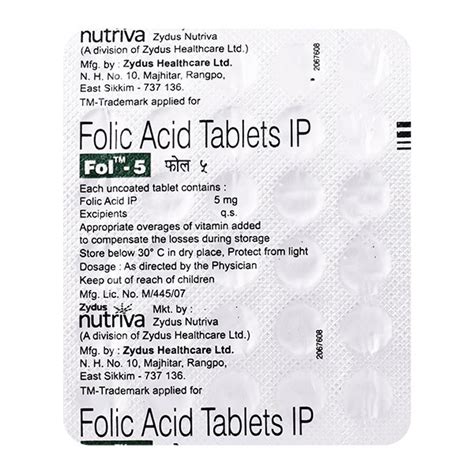 Buy Fol 5mg Tablet 30s Online At Upto 25 Off Netmeds