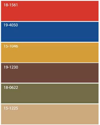 Use the palette to pick a color or the sliders to set the rgb, hsv, cmyk components. color palette: brown, olive green, gold, beige, warm red ...