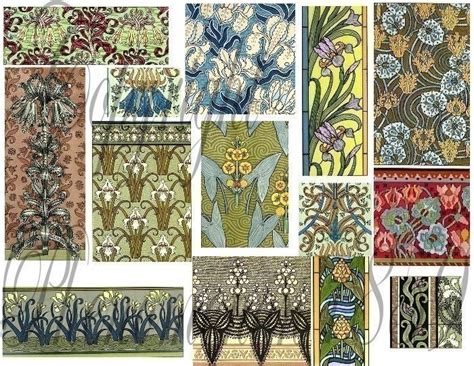 Vintage Art Nouveau Floral Design Motifs Digital Collage Sheet