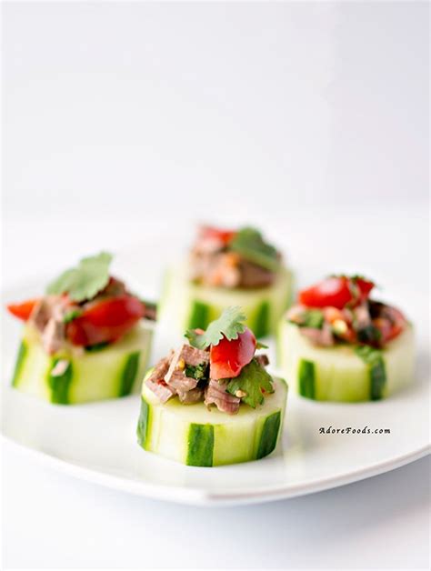 Thai Beef Salad Cucumber Bites Appetizers Adore Foods