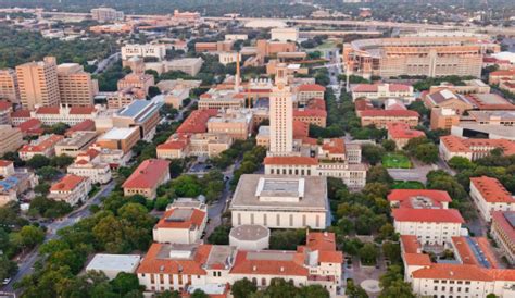 University Of Texas Ut Austin Campus Aerial View From Helicopter Stock