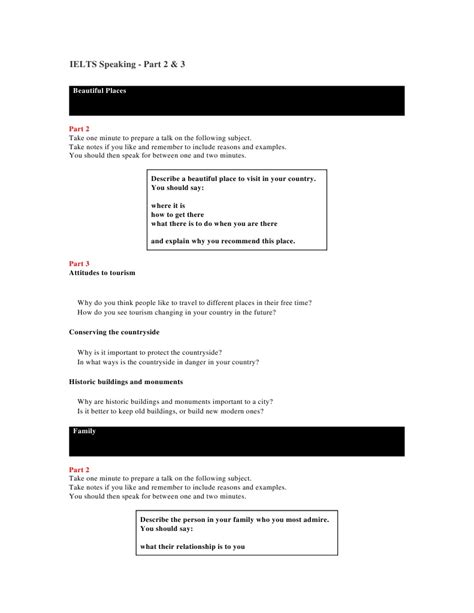 You can download ielts application form, answer sheets, topics & links to their answers, band score description to take your understanding of the test and your preparation to. IELTS Speaking - Part 2 & 3 Questions | Tourism (50 views)