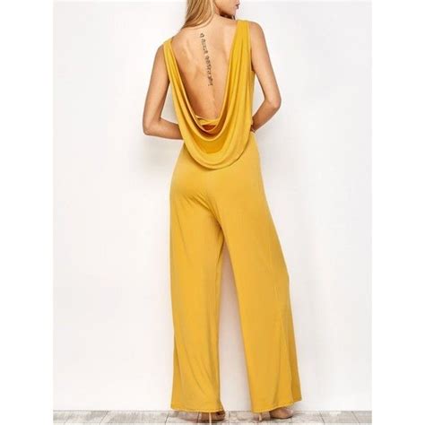 Belted Backless Jumpsuit Yellow 35 Liked On Polyvore Featuring