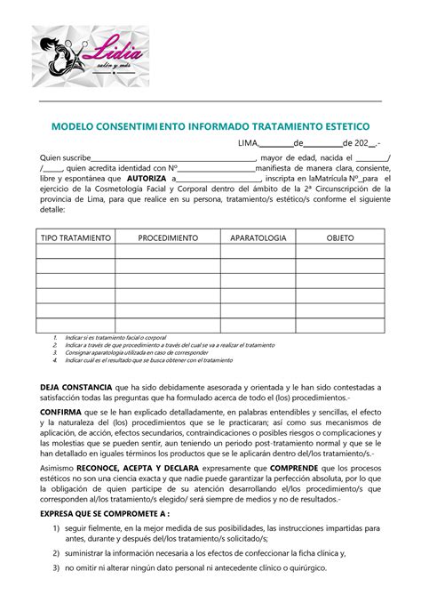 Modelo De Consentimiento Informado MODELO CONSENTIMI ENTO INFORMADO