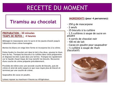 Recette Du Moment Tiramisu Au Chocolat