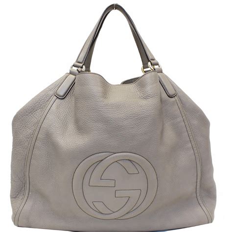 Gucci Soho Pebbled Leather Large Tote Shoulder Bag Taupe Us