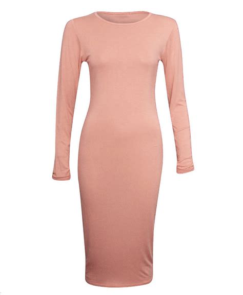 buy long sleeve dusty pink dress in stock