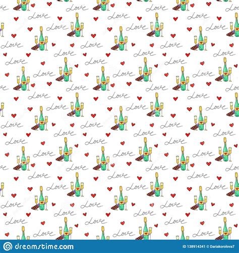 Illustration Of Seamless Pattern Love Ts For Textile Wrapping Paper
