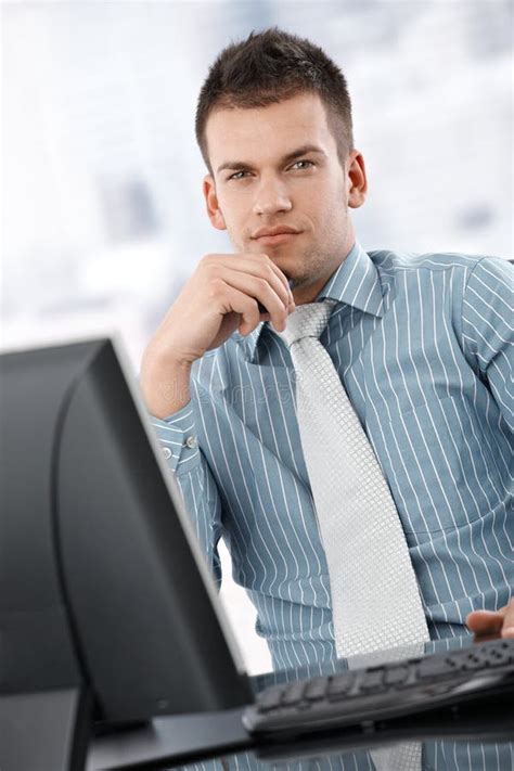 Serious Businessman Thinking At Desk Stock Photo Image Of Color