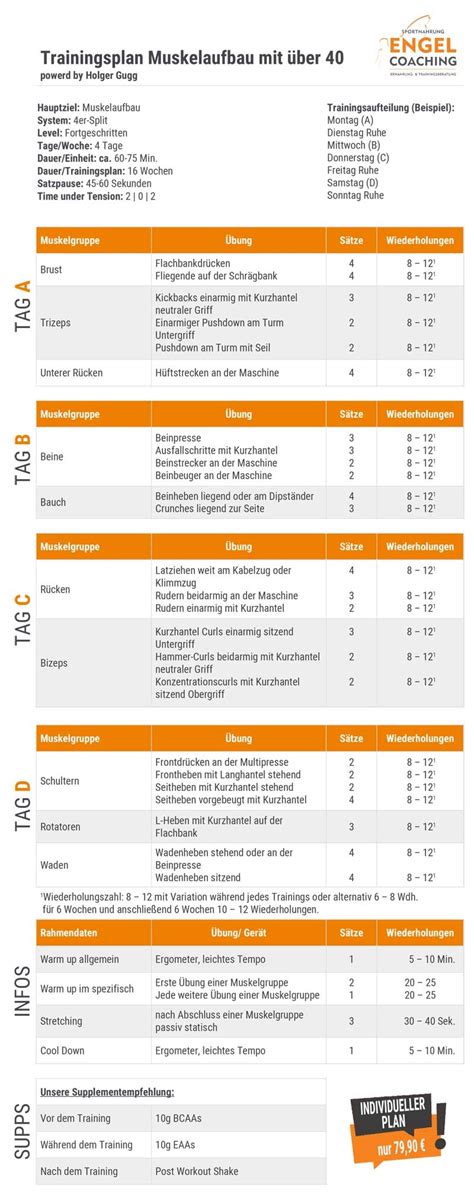 Bei unserem fitness trainingsplan wirst du 2 mal pro woche ins fitnessstudio gehen. Muskelaufbau mit über 40 - Trainingsplan & Tipps