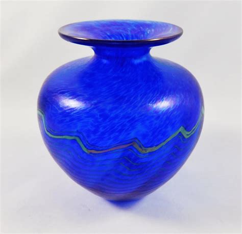 Robert Held Art Glass Vase In Iridescent Blue With Turquoise Etsy