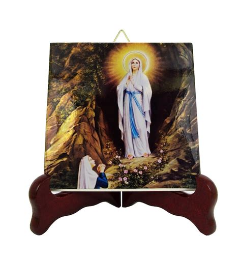 Catholic Art Our Lady Of Lourdes Catholic Icon On Ceramic Etsy