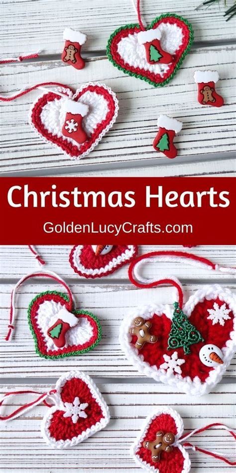 Christmas Heart Ornaments Free Crochet Pattern Weihnachten Häkeln