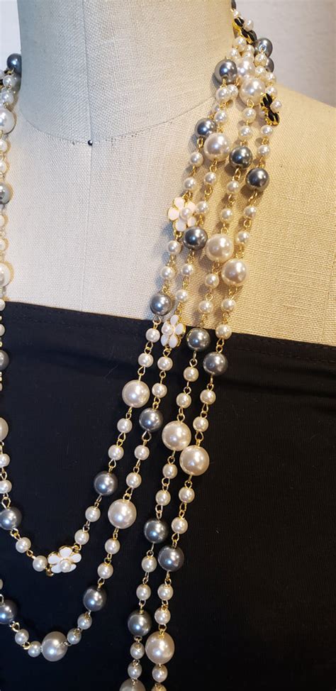 Extra Long Multi Strand Faux Pearl Statement Necklace Chandras Treasures