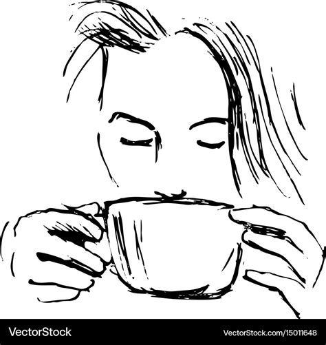 Hand Drawn Sketch Woman Drinking Coffee Royalty Free Vector