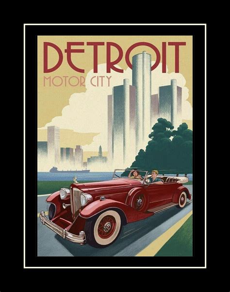 Vintage Detroit Poster Motor City Illustration Wall Art Print T