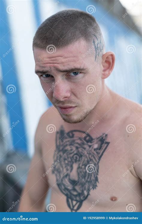 Male Bully With A Naked Torso By Day Stock Image Image Of Evil Hood