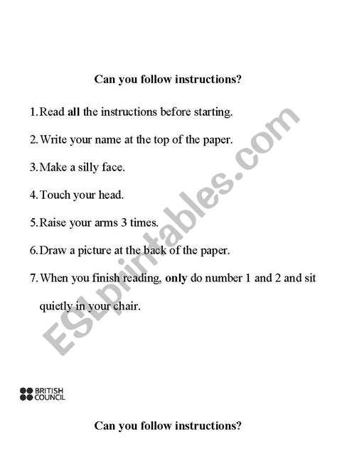 Can You Follow Instructions Esl Worksheet By Cristyarq