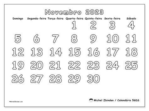 Calendário De Novembro De 2023 Para Imprimir “47ds” Michel Zbinden Br