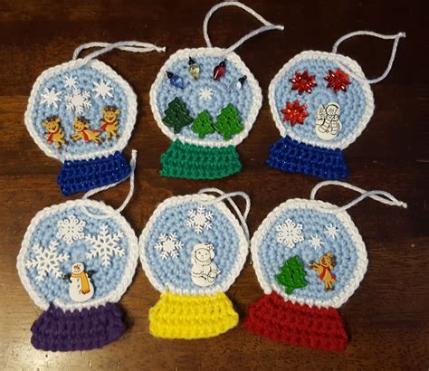 Crocheted Snow Globe Ornaments Globe Ornament Holiday Crochet Ornaments