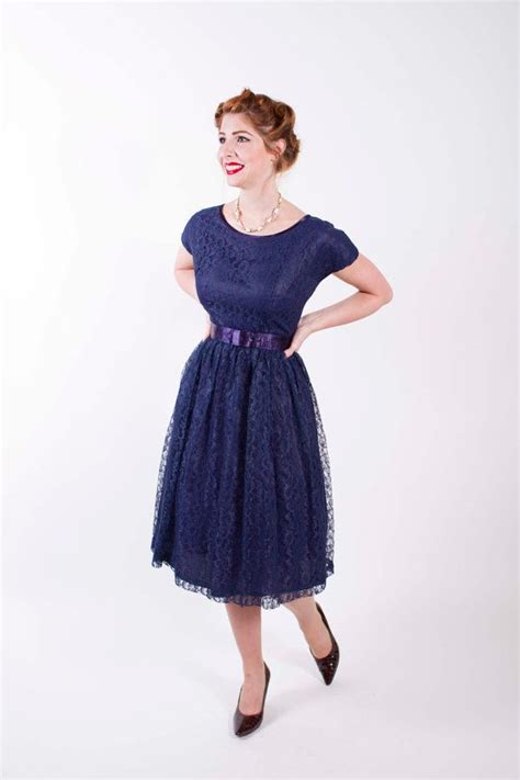 50s Vintage Dress Navy Blue Lace 1950s Vintage Party Dress Etsy