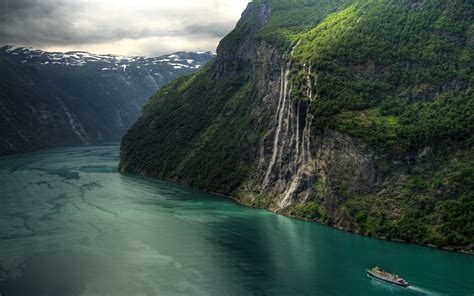 Download Wallpapers Geirangerfjord Mountain Landscape Waterfall