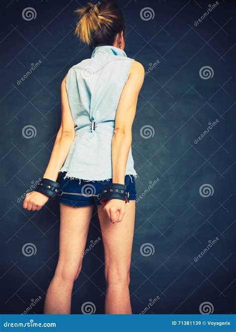 Arrested Girl With Handcuffs Stock Image Image Of Woman Girl 71381139