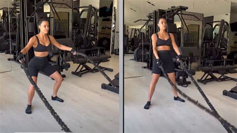 Kim Kardashian Flaunts Alluring Curves Toned Abs In Rare Workout Videos