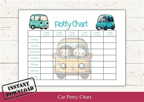 Cars Potty Training Chart Printable For Boys Vehicle Tracker Etsy