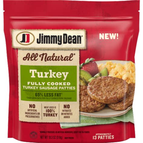 Jimmy Dean All Natural Fully Cooked Turkey Sausage Patties 18 3 Oz Bag