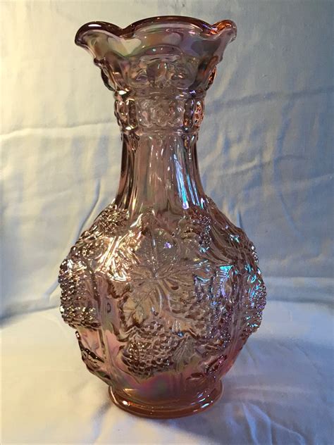 Large Imperial Pink Iridescent Carnival Glass Vase ~10 Loganberry Pattern By Mpieces On Etsy