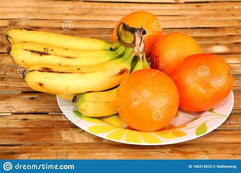 Fresh Banana And Orange Fruit For Dessert Stock Image Image Of Plate