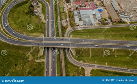 Aerial View City Highway The Intersection Drone Shot Stock Image