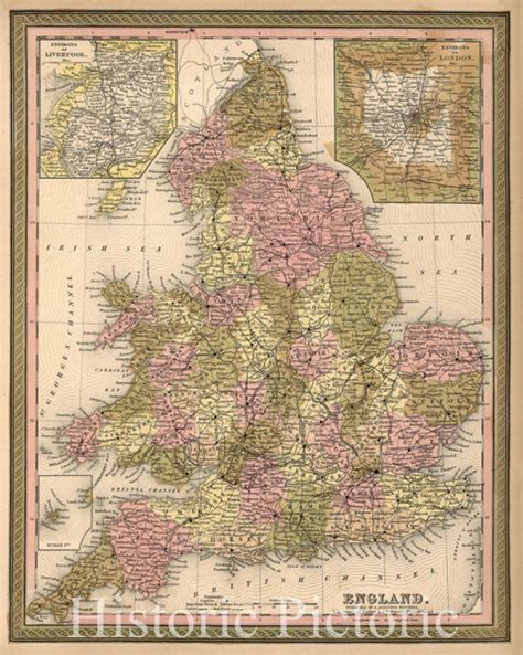 Historic Map England 1850 Thomas Cowperthwait And Co Vintage Wal