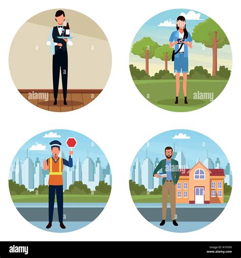 Set Of Jobs And Occupations Workers Avatar Vector Illustration Graphic